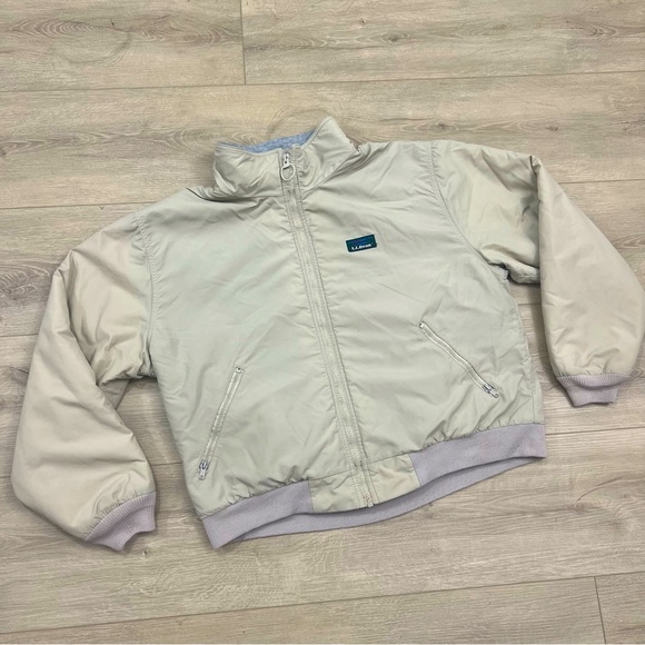 Vintage LL Bean Warm Up Jacket Womens Large Tan Fleece Lined Nylon Shell 90s - Picture 1 of 10